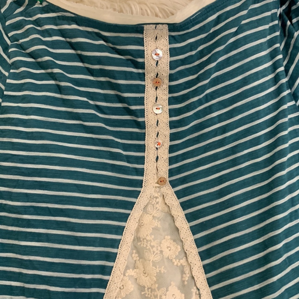 Anthropologie Teal and White Striped Long Sleeve Tee - Picture 5 of 7